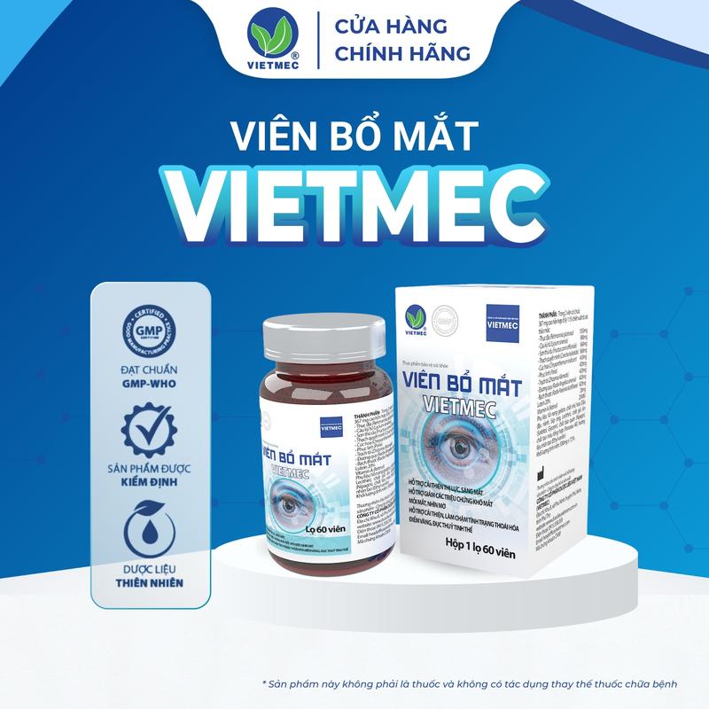 Viên Bổ Mắt VIETMEC 60 viên- Hỗ Trợ Tăng Cường Thị Lực, Giảm Mờ Mắt, Chống Tác Hại Ánh Sáng Xanh
