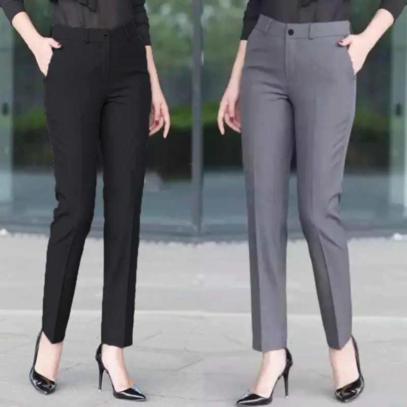 Quần vải nữ công sở dáng baggy ống đứng vừa kiểu mới cạp cao Quần tây nữ lưng cao đi học chất tuyết mưa màu đen trơn mềm Pants Denim Ong Women 0