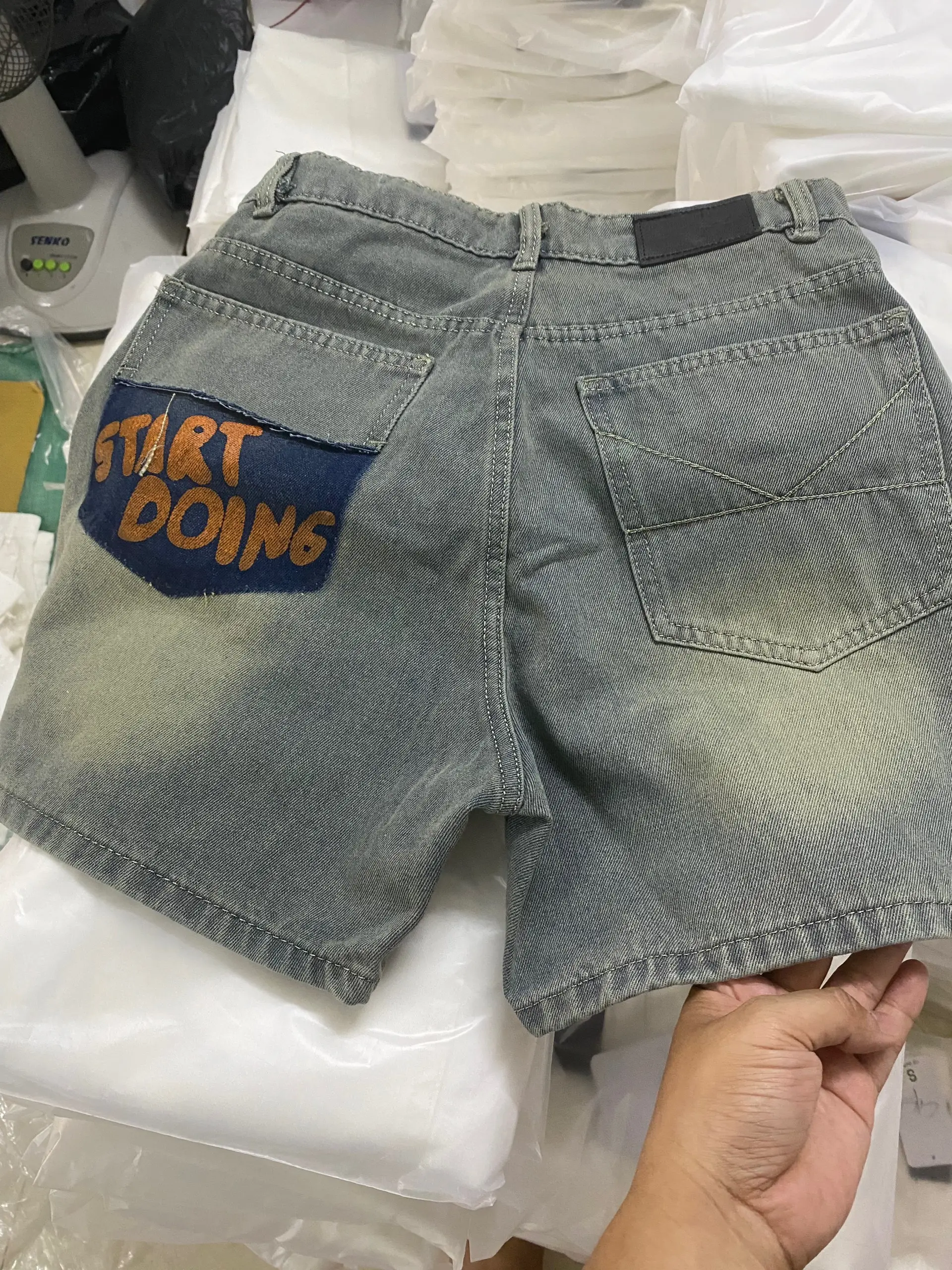 Quần short Jeans dáng suông unisex nam nữ Star doing Menswear Xanh