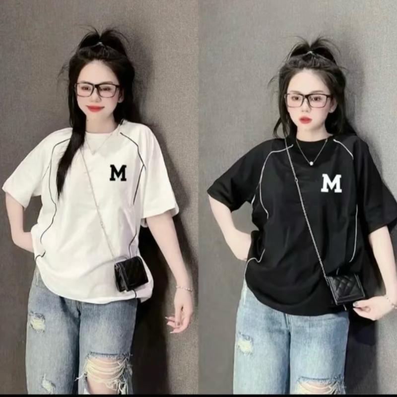 Áo phông cotton khô 3158 in chữ  M may viền nổi hot hit from 40-70kg 0