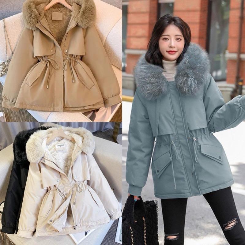  Áo phao packar nữ lót lông ấm áp mùa đông thời trang Áo khoác phao nữ dáng dài đen nâu hồng trắng ấm áp 3 lớp dày dặn CACA SHOP 
