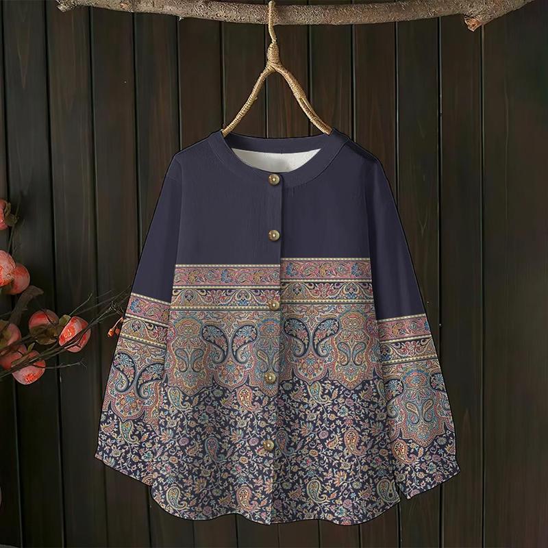 Product Introduction of 2025 NEW Ladies' Family Parent Child Shirt Women's Paisley Print Shirt Retro and Elegant Tops for Older Women Fashionable and Casual Muslim Shirts for Outdoor Travel Oversize Women's Shirts 32