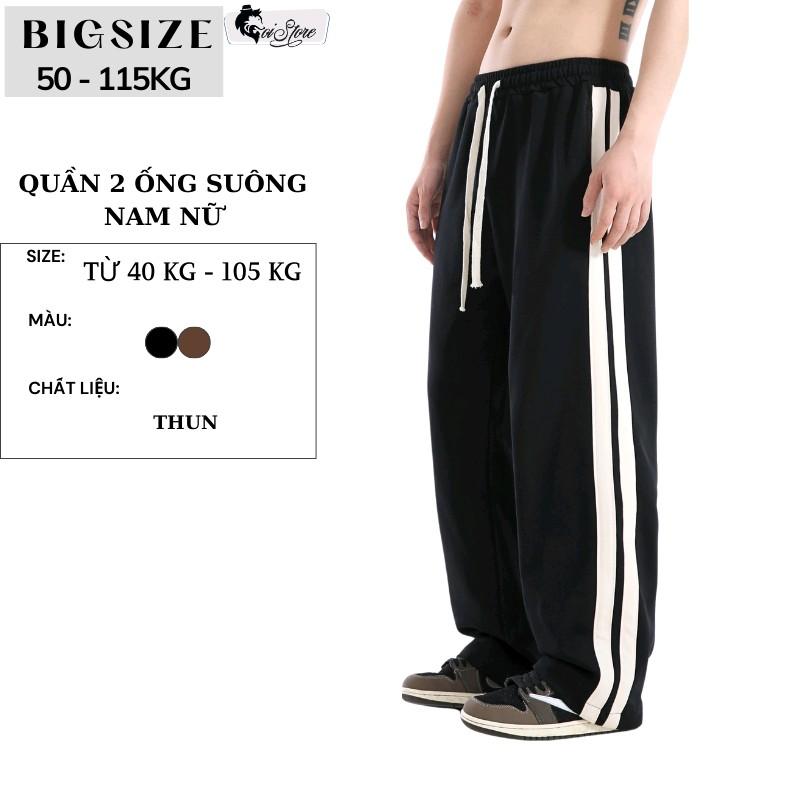 40-105KG Quần Nam Nữ Bigsize Ống Rộng 2 Sọc Suông Thun Da Cá Thời Trang Sói - Đen/Nâu Menswear Pants quana  unam Ong quần thể dục 3 sọc quần  ongsuong
