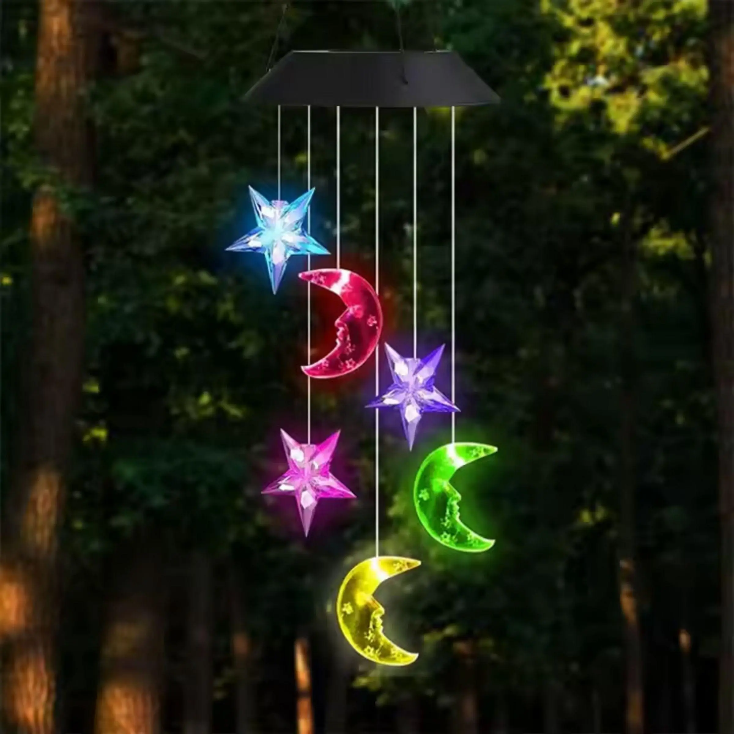 Solar Powered Star & Moon Design Wind Chime, Portable Hanging Waterproof Mobile Romantic Wind Chime, Garden Decoration for Holiday, Family, Terrace, Courtyard