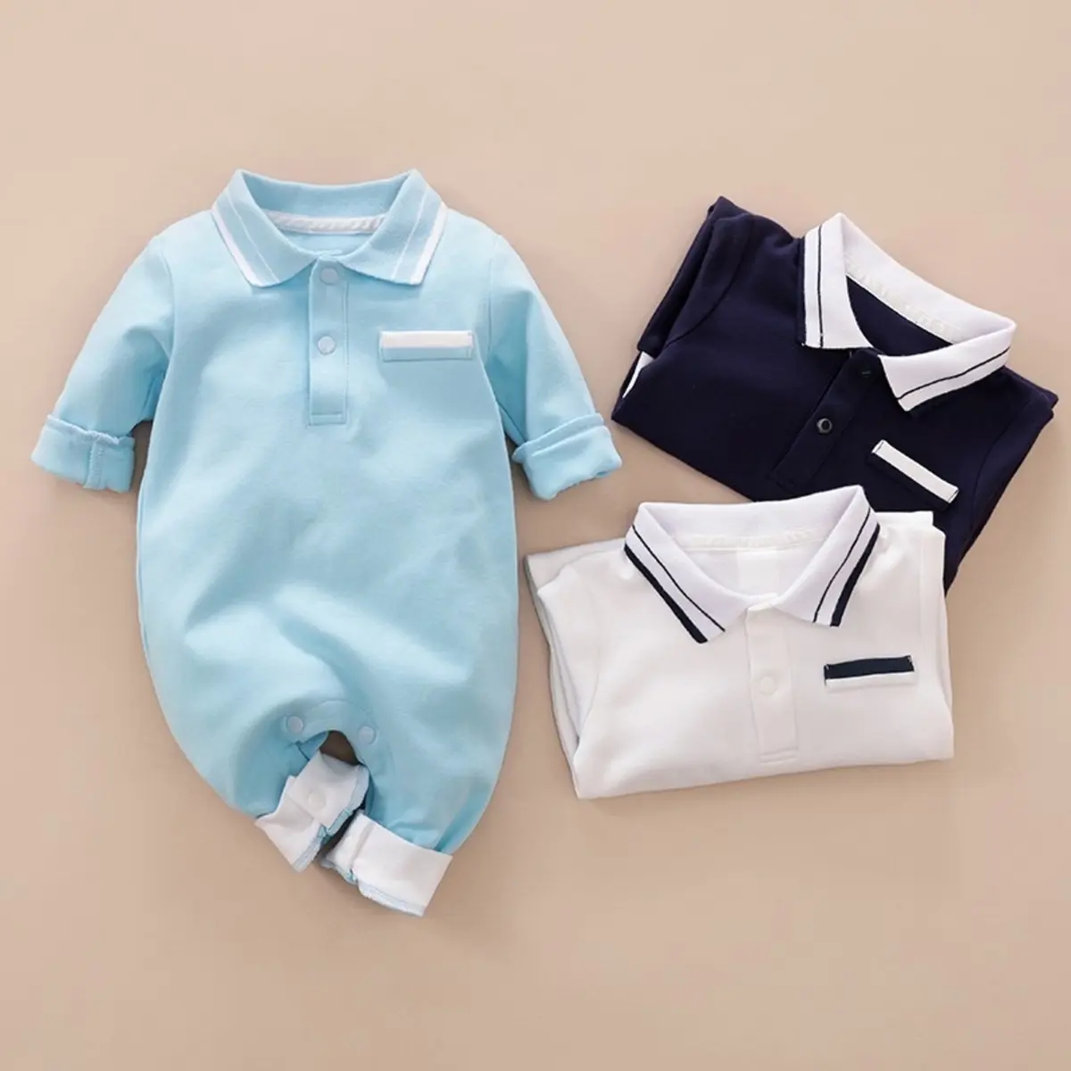 Nooc Baju Bayi Jumper Lengan Panjang Kerah Polos | Sleepsuit Bayi Fashion Kerah Katun Unisex Perempuan Tidur