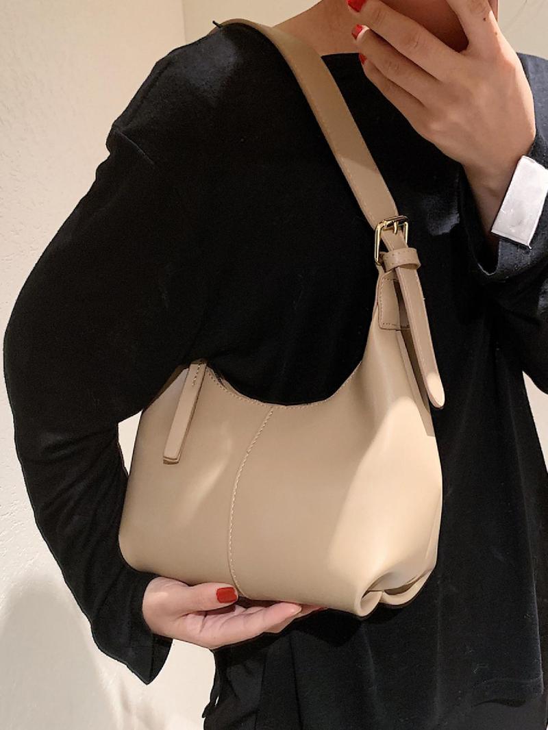 Product Introduction of Women's Simple Style Solid Color Hobo Bag, Fashionable Belted Design Shoulder Hobo Bag for Women, Casual Trendy Shoulder Bag For Daily Use 7