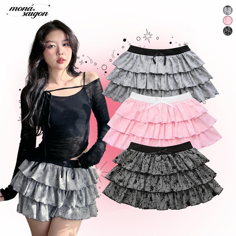 Chân váy nữ ngắn nhún bèo nhiều tầng vải thun giả len MONÁ - SOMI SKIRT