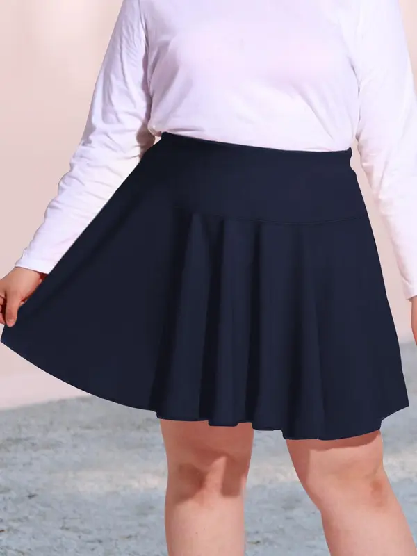 【Plus Size】 Solid High Waist Skort, Regular Fit Casual Comfort Minimalist Basic Pocket A Line Skirt for Daily Wear, Women's Bottoms for Summer, 2 in 1 Skirtswomen, Clothing 4