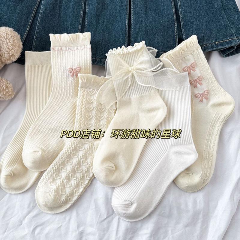 Tất Trắng, Phong Cách Mùa Hè, Thiết Kế Nơ Dễ Thương, Ren JK Nhật Bản Và Mary Jane, Với Giày Da Nhỏ Thích Hợp Cho Học Sinh, Tất Cao Đến Đầu Gối, Dành Cho Nữ, Hàng Mới Về Năm 2025 6