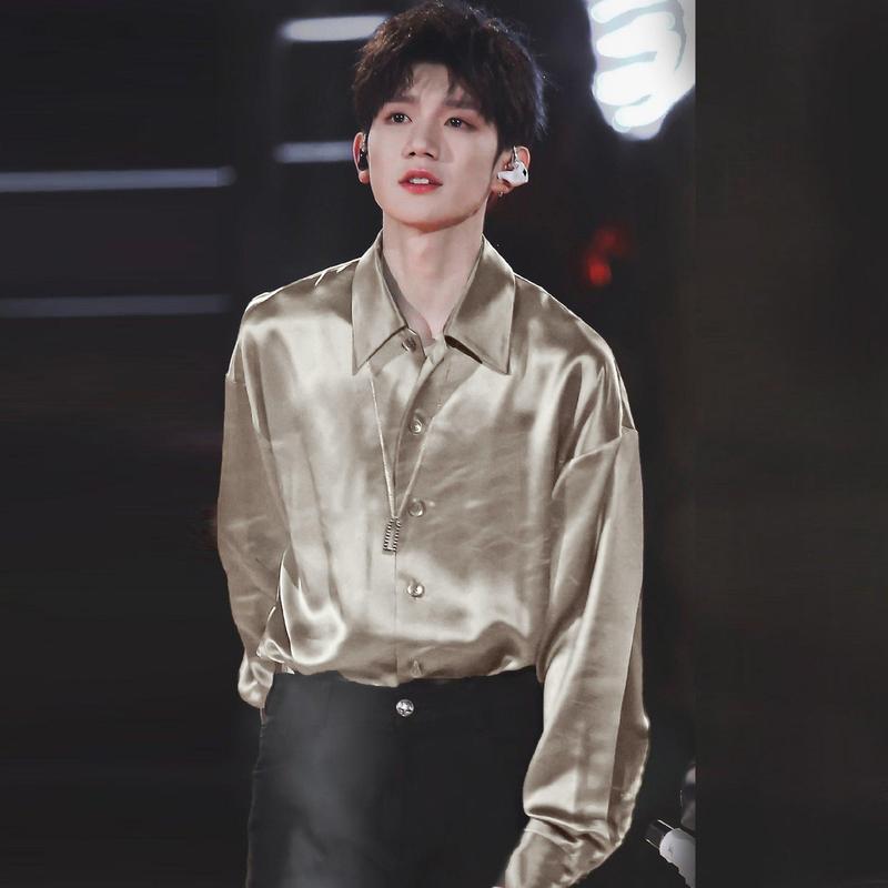 Áo sơ mi nam tay dài lụa satin sang trọng, lịch lãm - Nâu