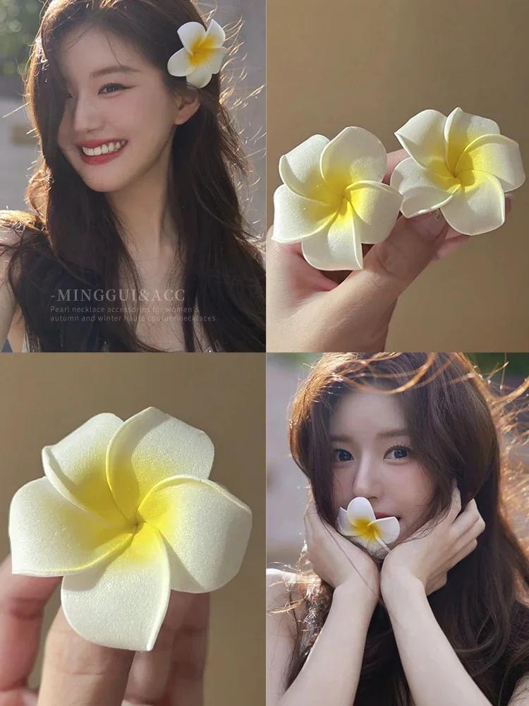 Product Introduction of Fashion Women Plumeria Flower Hair Clips Girls Aesthetic Hairpins Egg Flower Barrette Party Bag Hair Accessories 23