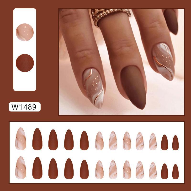 Line Pattern Long Fake Nail, 24pcs Press on False Nail for Women & Girls, Removable Nail Art Artificial Full Cover, Women Girls DIY Manicure, Christmas Gift 5