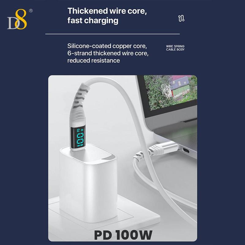 D8 USB C to USB C Cable, 100W/5A PD Fast Charging Cable with LED Display, Compatible with iPhone 15 Max/13/15Pro/ Air 2023/iPad Pro 2023, Samsung Galaxy 8