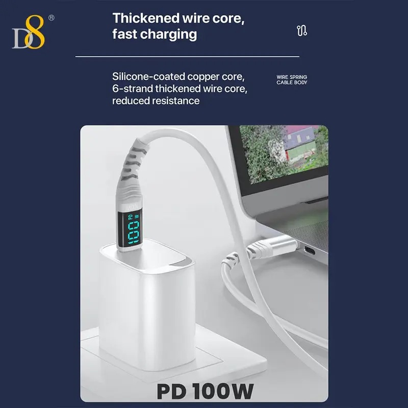 D8 USB C to USB C Cable, 100W/5A PD Fast Charging Cable with LED Display, Compatible with iPhone 15 Max/13/15Pro/ Air 2023/iPad Pro 2023, Samsung Galaxy 8