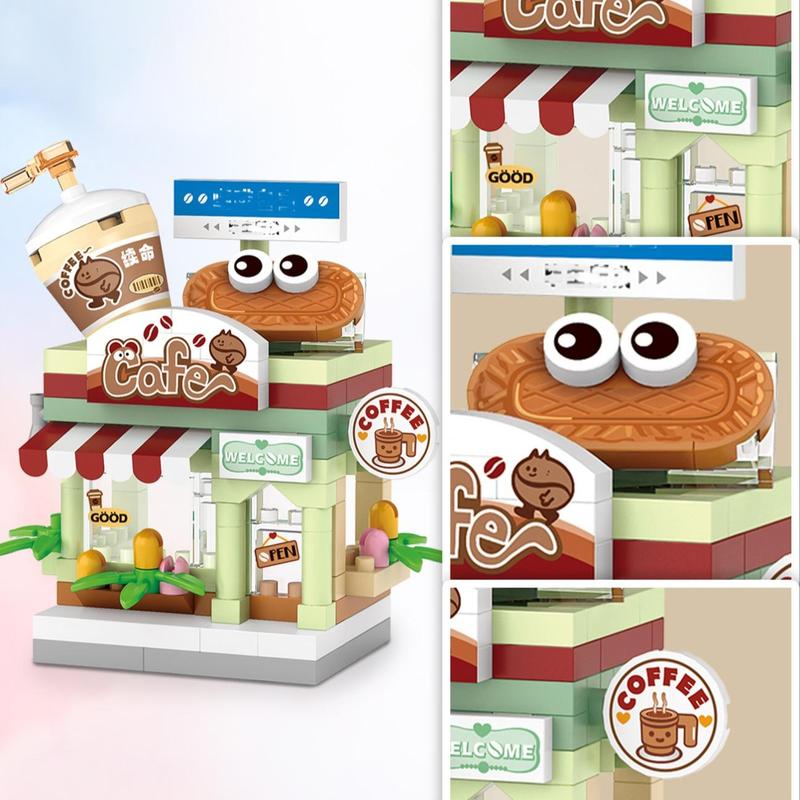120pcs Coffee Shop Design Micro Building Block Kit, Miniature Cafe Model, Building Toy For Kids, Christmas Gift 3