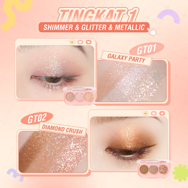 PINKFLASH 3 Shades Eyeshadow Palette Giltter High Pigment Easy To Blend Lasting 11 Eye  Colors E23 Waterproof 4
