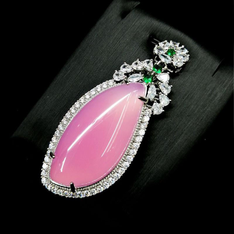 Inlaid agate chalcedony necklace pendant high ice jade chalcedony willow leaf necklace agate jade jewelry High-end Chinese jewelry 2
