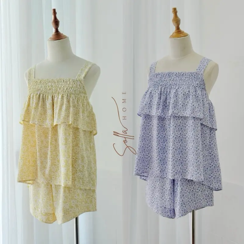 SOLLA HOME - Bộ Mặc Nhà Nữ Hai Dây Áo Tầng Bèo Chất Lụa Hàn