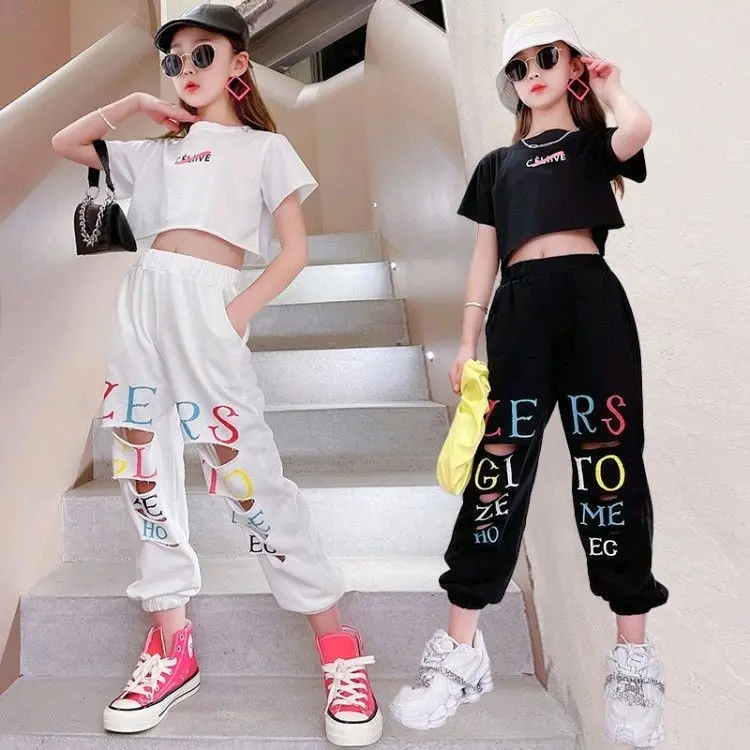JS26 one set setelan anak perempuan atasan crop celana joger hiphop style / baju anak tanggung 3