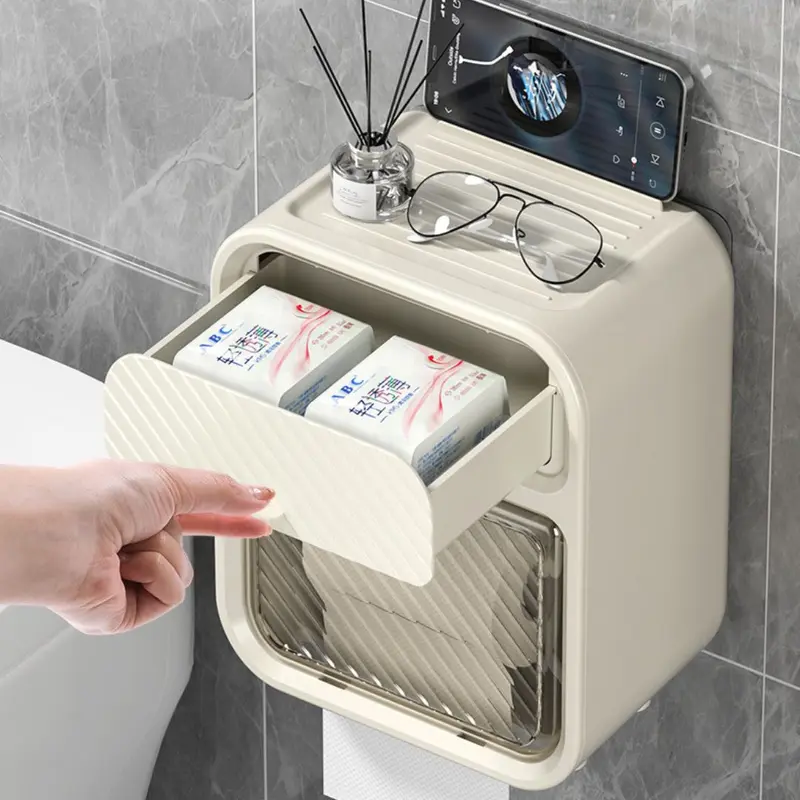 giadunghb Hộp đựng giấy vệ sinh treo tường 2 trong 1, hộp đựng giấy đa năng chất liệu ABS + PP cao cấp chống nước 8