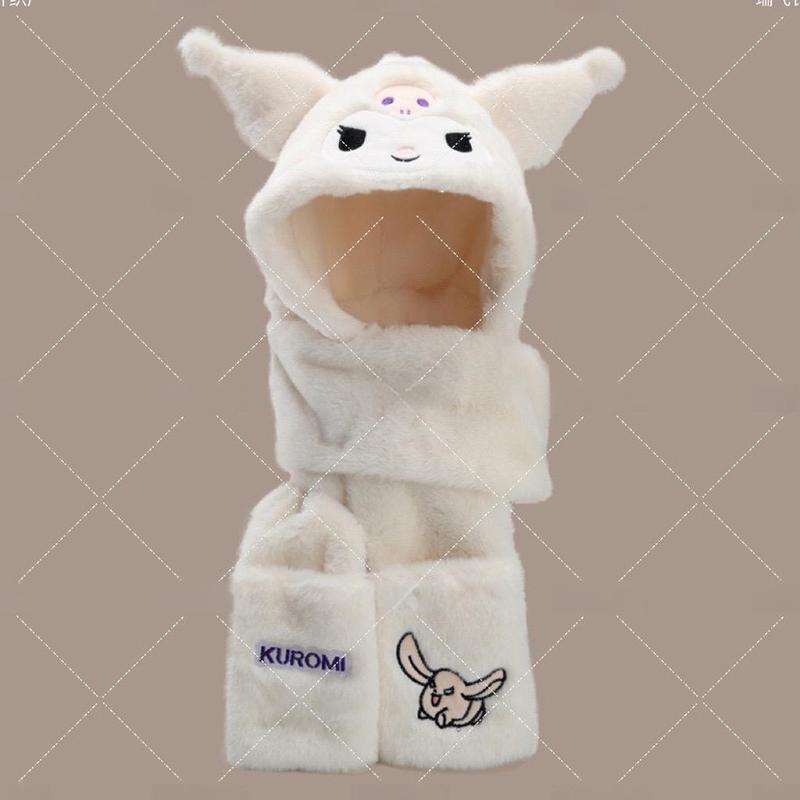 Mũ Lông Cừu 3in1 Hoạ Tiết  Kuromi Siêu Kute Mũ Kèm Khăn Quàng Cổ Và Sỏ Tay Kiểu Dáng Hàn Quốc Women Hoa 6