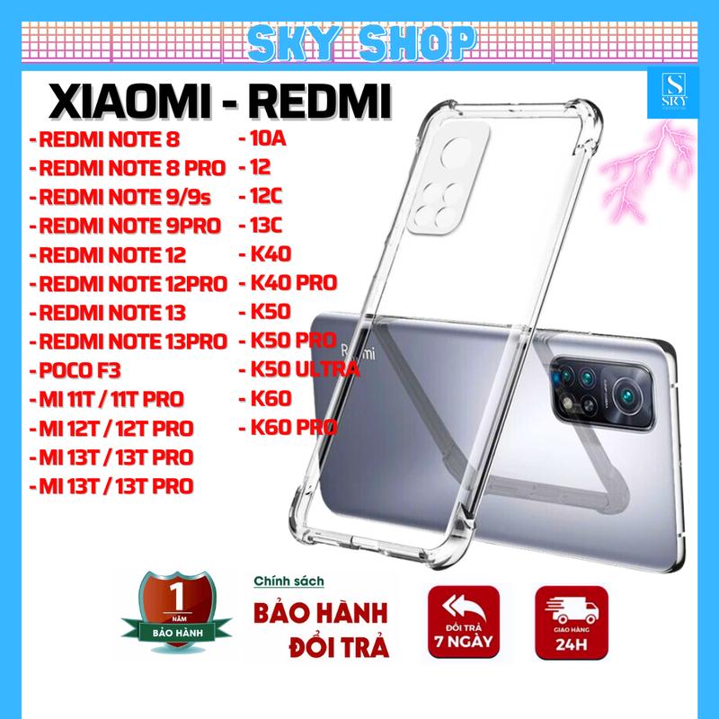 Ốp lưng trong suốt cho Xiaomi Redmi A3 10A 12 12C 13C 14C Note 13 12 9 9s 8 Mi 11T 12T 13T K40 K50 K60 PRO ULTRA Redmi 9 9A 9C 9T 10C K30 Note 10s 10 5G 11s 11 12s Pro Poco C40 X3 NFC Mi 11 Lite F3