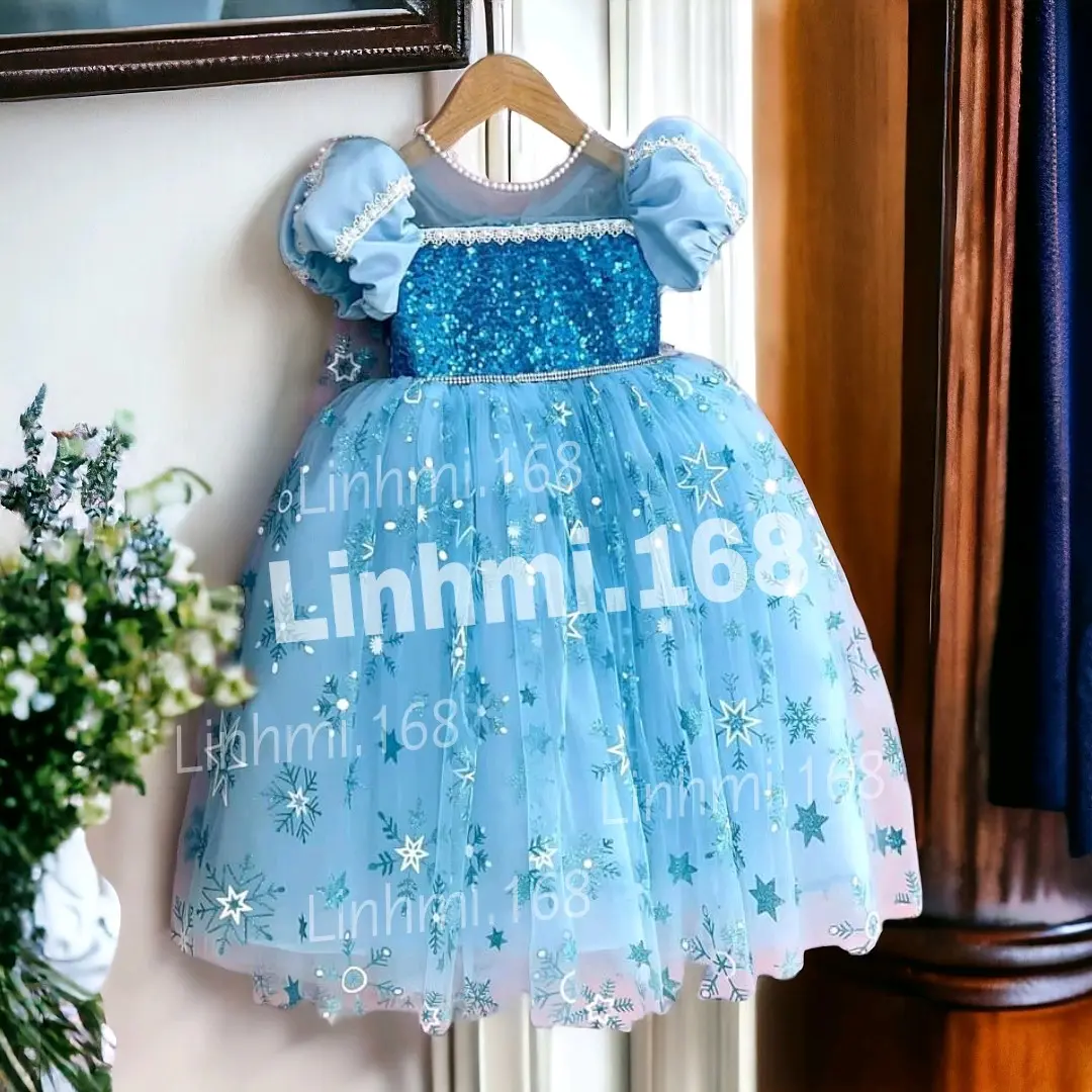 Đầm công chúa elsa xanh có áo choàng