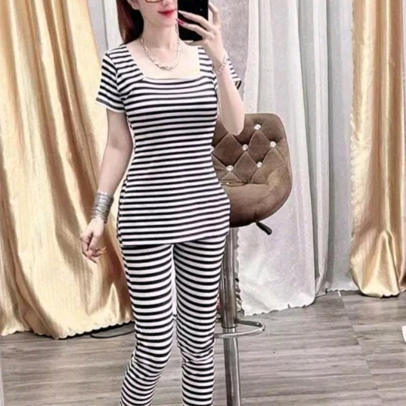 SÉT BỘ GÂN TĂM CỔ VUÔNG ,QUẦN 2 TÚI Áo Top Nữ Women Nhung Ong 0