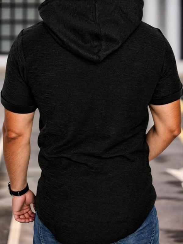 Men's Solid Drawstring Hooded Tee, Casual Regular Fit Short Sleeve T-Shirt for Summer, Menswear for Daily Wear 7