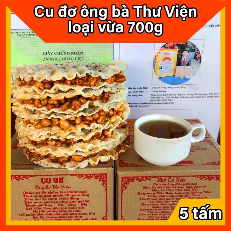 Kẹo cu đơ ông bà Thư Viện chính gốc loại truyền thống vừa - hộp có 5 cái.