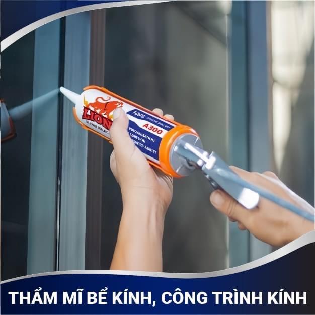1 THÙNG 24 chai 300ml  silicon A300 LION dán nhôm kính,trám bê tông,khe hở, dán nội thất,  dẻo bóng mịn , bền với thời tiết màu trắng trong  silicone keo sieu dinh keo dinh 3