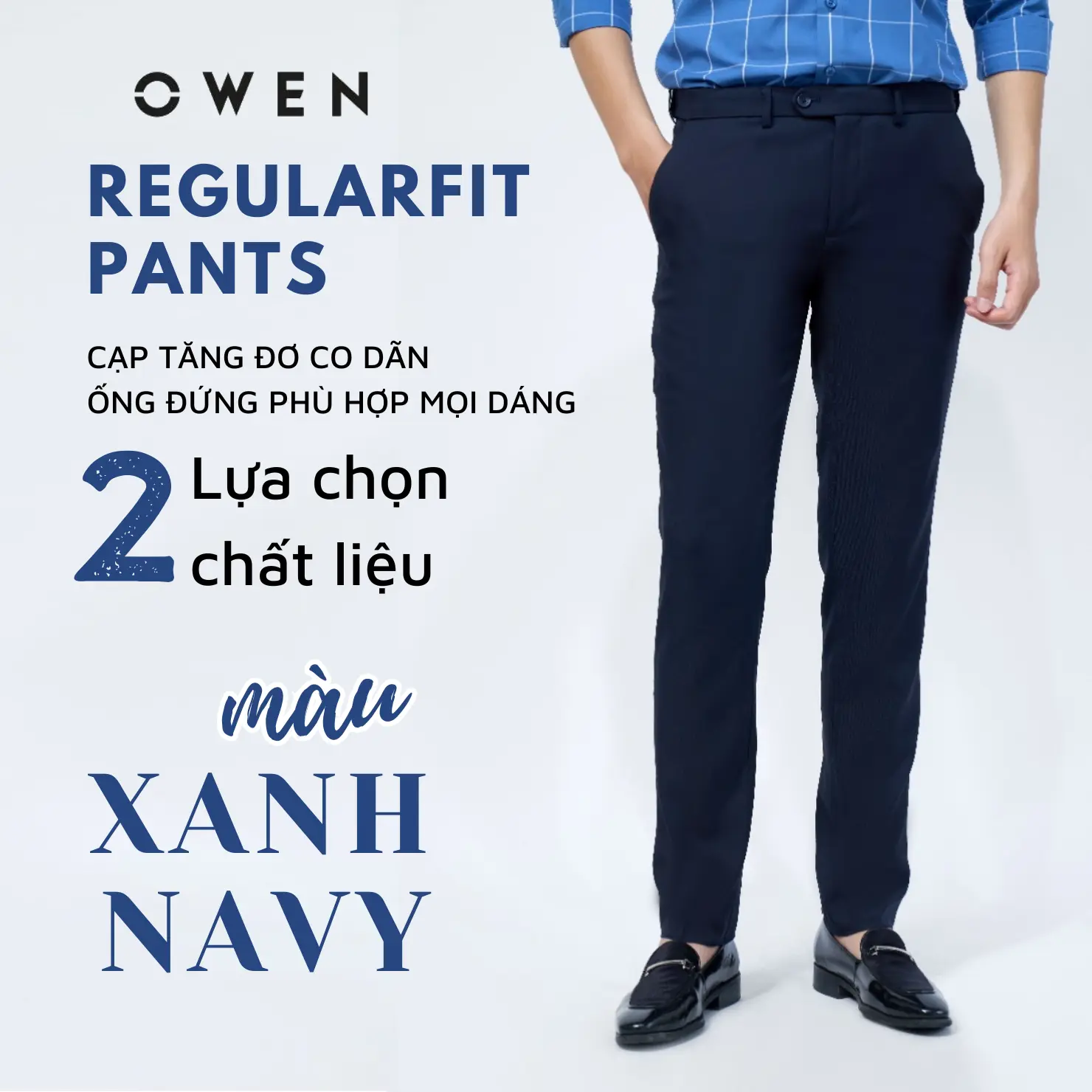 OWEN - Quần âu nam màu XANH ĐEN dáng REGULARFIT cạp tăng đơ co dãn 232457 Menswear Pants quana  unam