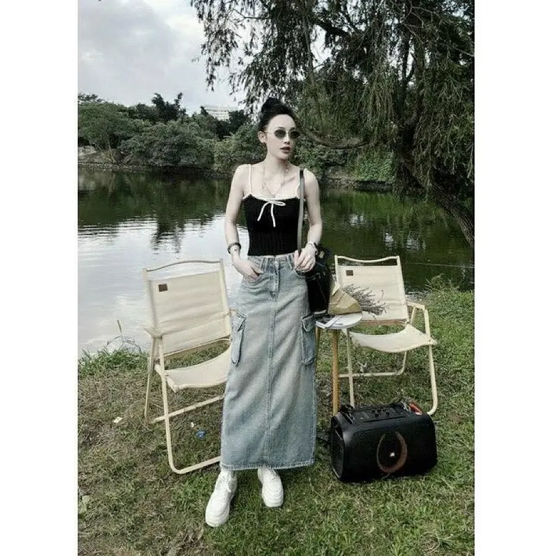 (Ms858) Váy Jean Dài 2 Túi Hộp Xẻ Tà Lai Cuốn - Dài 91 cm ( S-L ) 5
