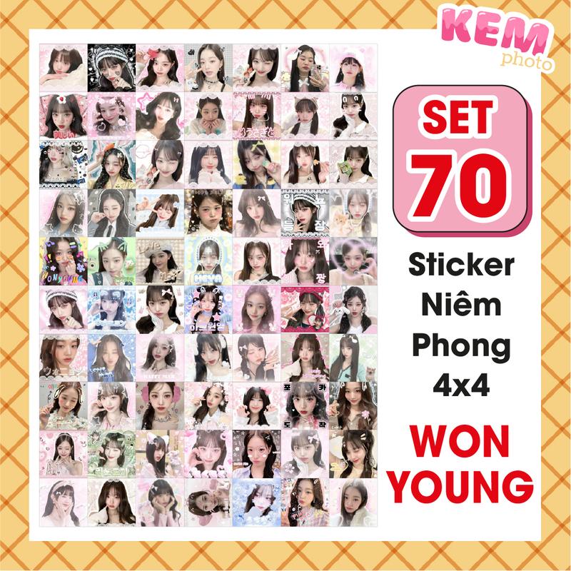 SET 70 sticker niêm phong WONYOUNG - Đã cắt rời - Tem dán 4x4cm in hình Wonyoung xinh xắn chỉ cần bóc dán |KemPhoto