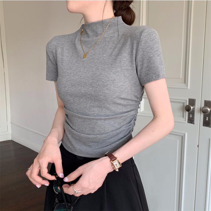 Áo thun Nữ croptop rút eo nữ, áo thun tăm mềm mịn Women Dáng Ngắn Cổ Tròn 3