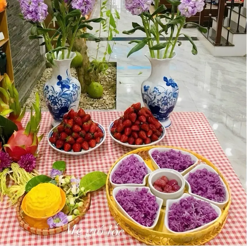 Bộ Bát Đĩa 5 Cánh Hoa Đào Sứ Bát Tràng Kèm Khay Mây Siêu Đẹp,Bộ Bát Bánh Trôi Size To 33cm, Bộ bát đĩa cúng bàn thờ Thần Tài tô tiểu 4