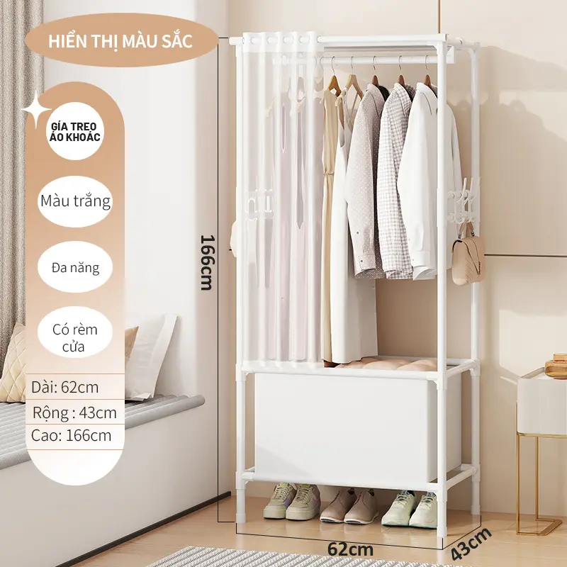 Kệ Để Đồ Đa Năng Có Giá Treo Đồ Kèm Rèm Kéo Có Thiết Kế Hộc Để Đồ Dùng Cá Nhân Bên Dưới Hiện Đại Thông Minh 0