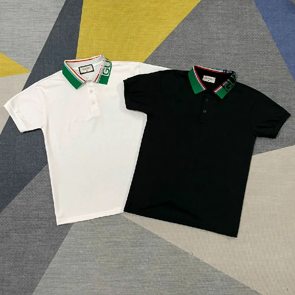 Áo thun  polo bo dệt xanh GG chất vải cotton dệt gai thoáng mát năng động trẻ trung thời trang mới nam