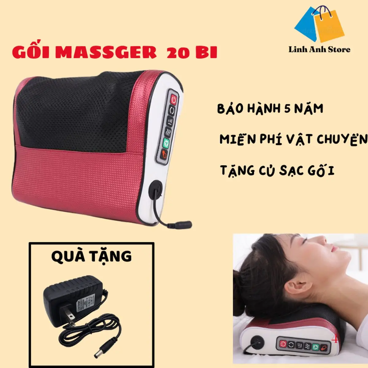 Gối Massage Cổ Vai Gáy 20 Bi Máy Massage máymatxa
