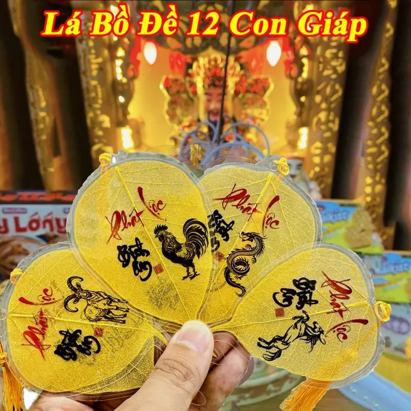 Lá Bồ Đề Nhũ Vàng 12 CON GIÁP Tài Lộc, Bình An May Mắn Để Ốp Lưng điện thȯại, Bỏ Ví/Bóp [Tặng kèm bao lì ẋì lộc] 0