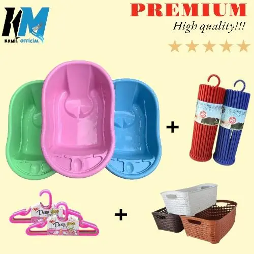 1 set 4produk bak mandi bayi baru lahir  [polin] + hanger 30stik / gantungan putar 30stik + gantungan doramini + keranjang almamini serbaguna