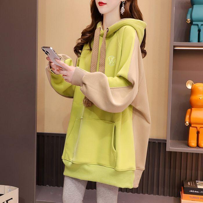 Product Introduction of Crotuci Crocose Color Embroidered Long Sweater Women's 2024 New Winter Fleece-lined Thicken Lazy Style Style plus Size Hooded Coat 8