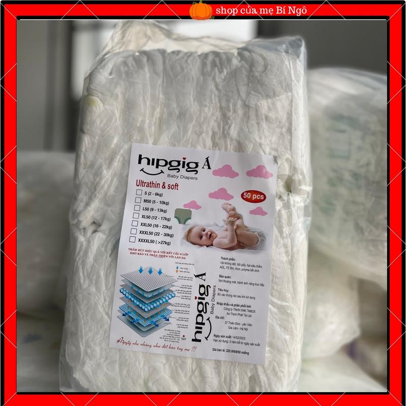 Tã bỉm dán hipgig a 100 miếng, bỉm mềm, mỏng, chun mềm màng thấm hút 3D. Cho Bé