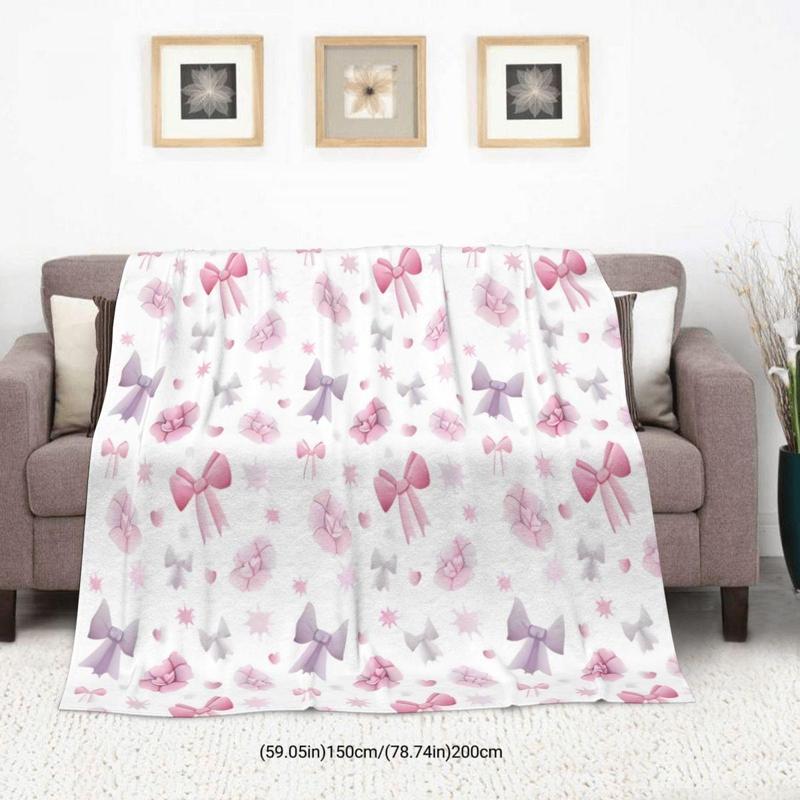 Bow Pattern Blanket, 1 Count Soft Throw Blanket, Air-conditioned Room Blanket, Warm Nap Blanket for Home Office Travel Camping, Valentine's Day, gift for her 2