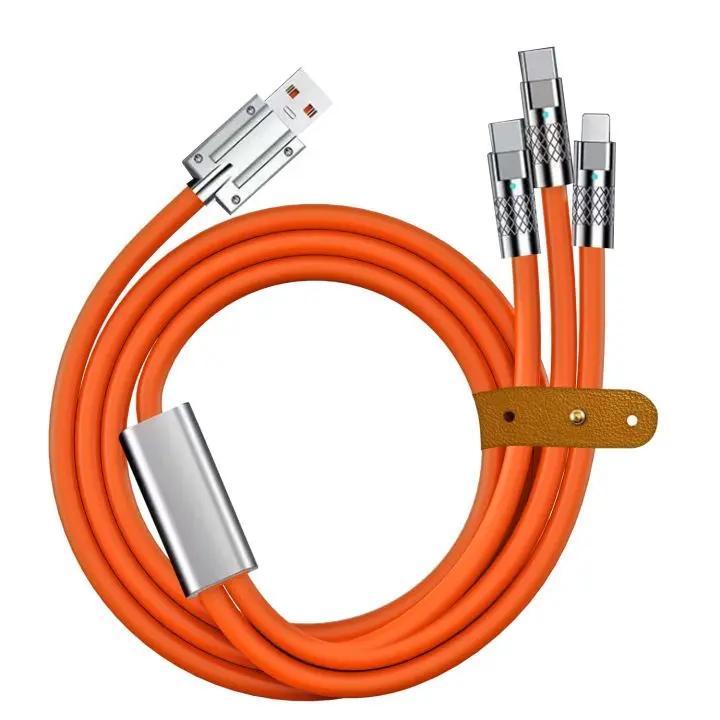 Kabel Data Charger 120W 3 in 1 Alumunium Anti Putus Plastik TPU Plastik Pengisian Daya Cepat Bahan Silikon Produk Lokal Indonesia Biru Merah Led Panjang Ponsel Telepon