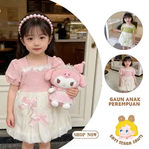 Dress Anak Perempuan Trendy Gaya Korea, Lengan Balon & Tulle Elegan, Warna Menawan, Bikin Anak Lebih Menawan