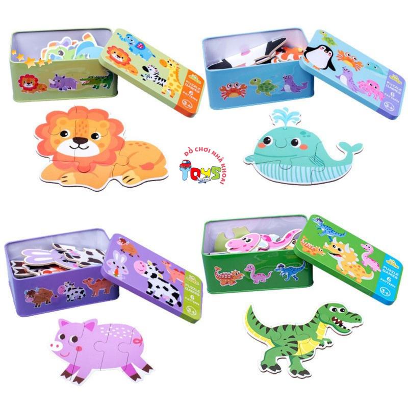 Puzzle Đồ Chơi Xếp Hình 4-6 Miếng Ghép Theo Chủ Đề Động Vật, Phương Tiện, Có Hộp Sắt Đựng, Giúp Bé Sáng Tạo Hơn Ghép Hình Toy