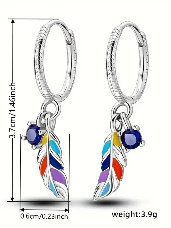 925 Sterling Silver Fashion Colorful Feather Design Earrings, Fashion Jewelry for Party, Daily Clothing Decor, Trendy All-match & Exquisite Jewelry for Gift 1