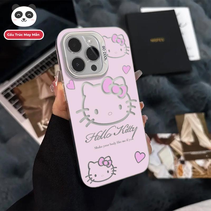 Ốp lưng iPhone hình Hello Kitty đầu to màu hồng công nghệ IMD chống trầy | Tương thích iPhone 16 15 14 13 12 11 Pro Max XR XS Max