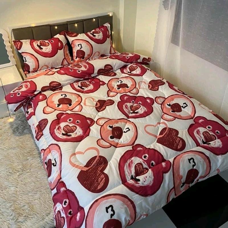  bộ chăn ga 5 món và 4 món   chăn phao đã có ruột + ga bọc nệm + 2 vỏ gối đầu + 1 vỏ gối ôm   